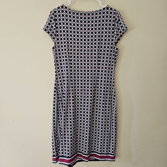 Talbots Shift Dress Blue Pink Abstract Geometric Faux Wrap Knee Length Medium - Picture 7 of 10